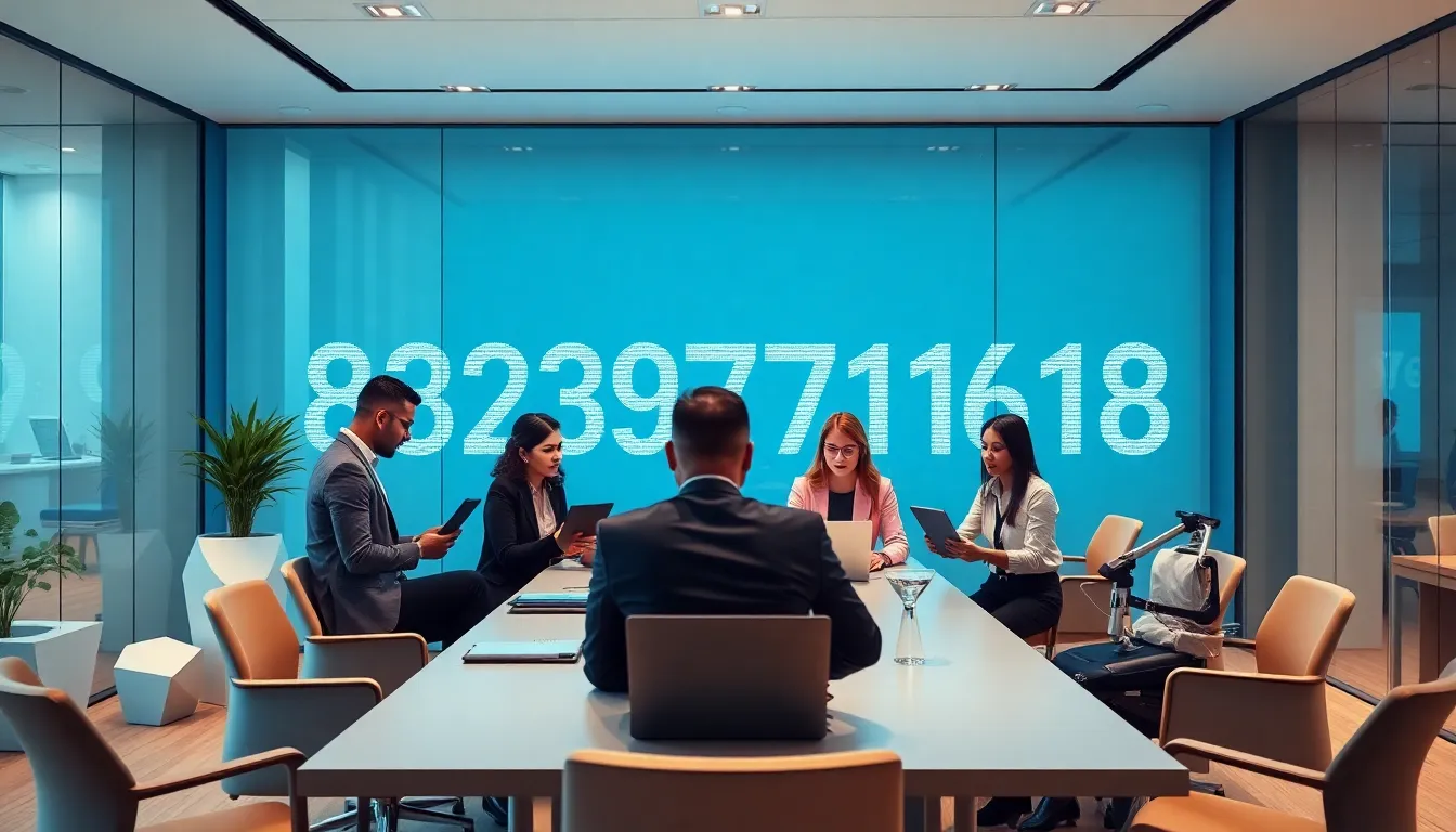 diverse professionals discussing data in a modern office setting.